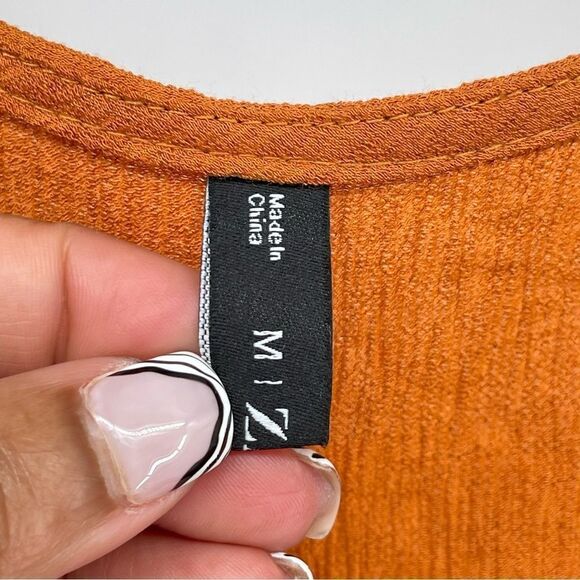 Zaful Women’s Orange Square Neckline Tie-Front Long Sleeve Cropped Top Medium - Picture 5 of 11